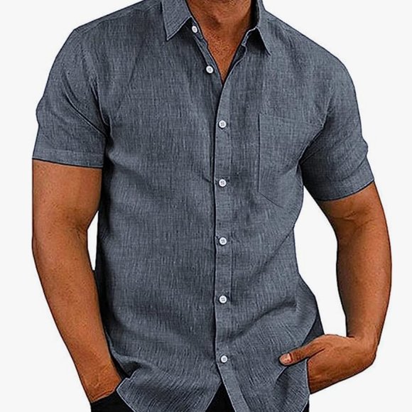 COOFANDY Men's Casual Linen Button Down Shirt Short Sleeve Shirt NWT - Picture 1 of 4